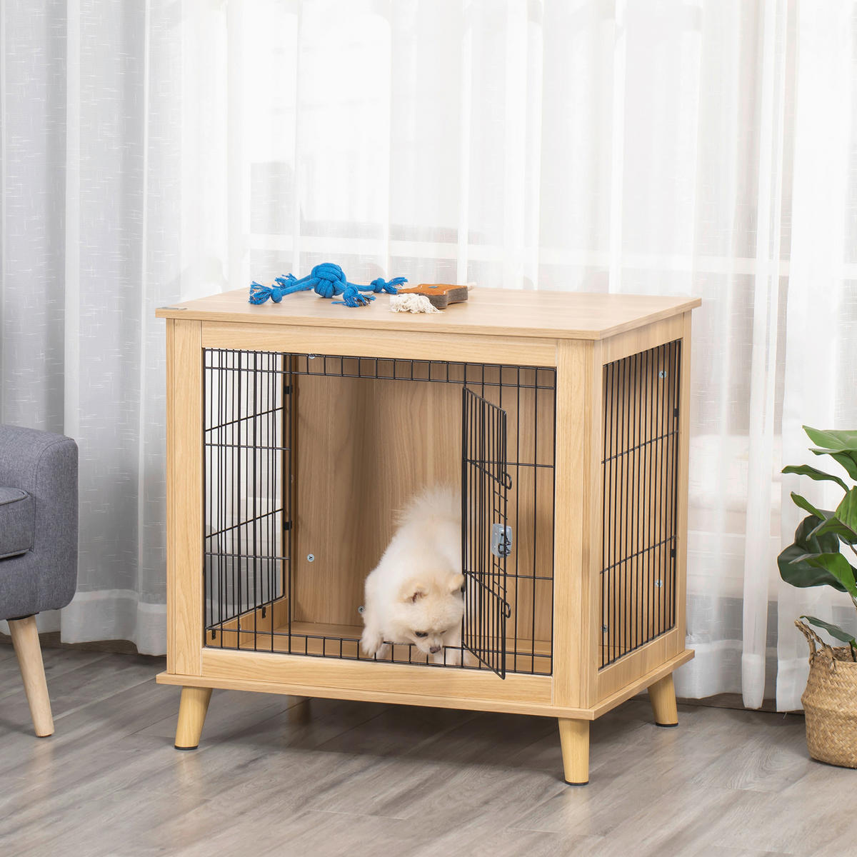 PawHut Hunde-Zubehör Eiche Polypropylen B/H/L: ca. 58,5x81x76 cm Hundekäfig - Eiche (76,00/58,50/81,00cm) - PawHut