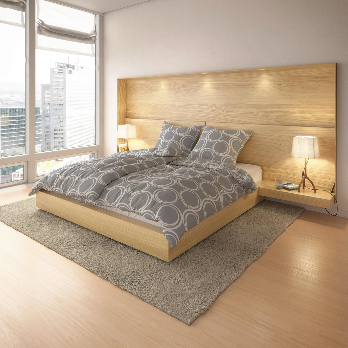 Microfaser Bettwäsche Fleece Bettwäsche_Fleece Kreise 135x200cm - hellgrau/weiß (135,00/200,00cm)