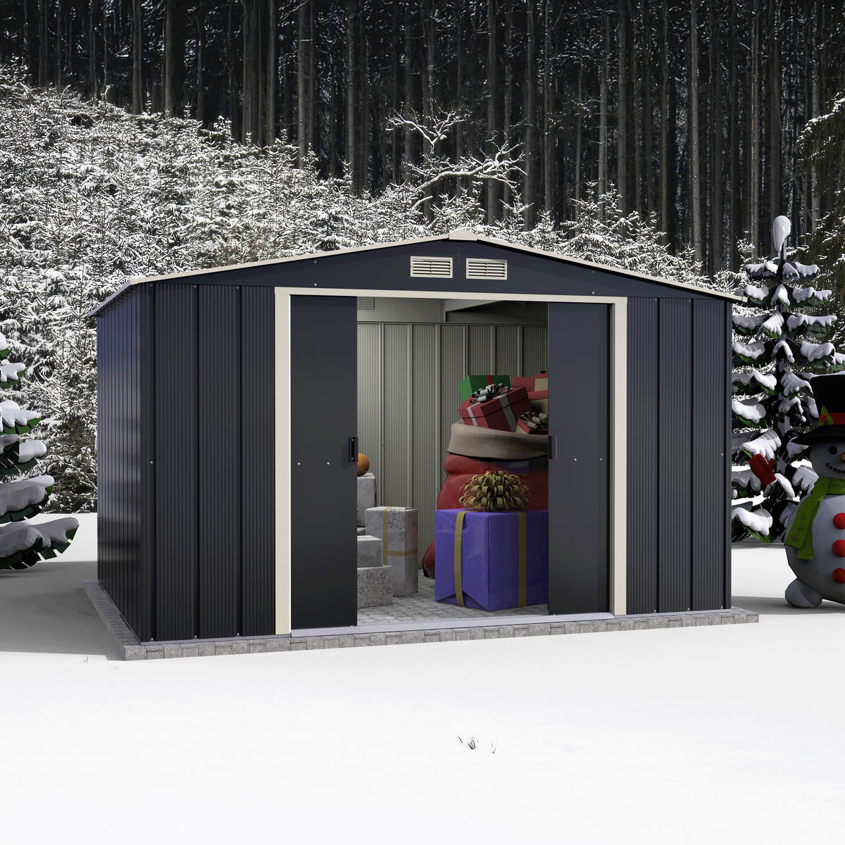 VCM Gerätehaus anthrazit B/H/L: ca. 322x196x234 cm Gerätehaus mit Schiebetür - anthrazit (234,00/322,00/196,00cm) - VCM
