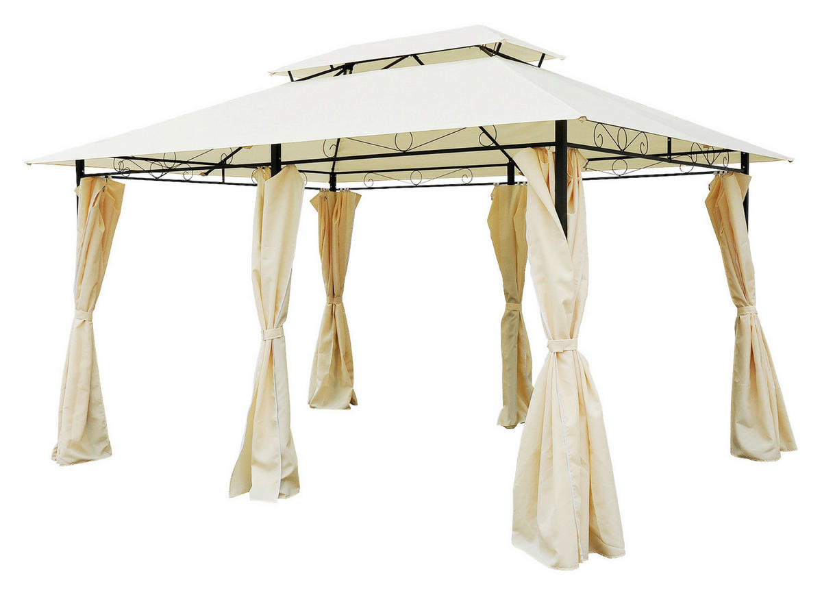 Outsunny Gartenpavillon creme Stahl B/H/L: ca. 300x265x400 cm Gartenpavillon_mit_Doppeldach - creme/schwarz (400,00/300,00/265,00cm) - Outsunny