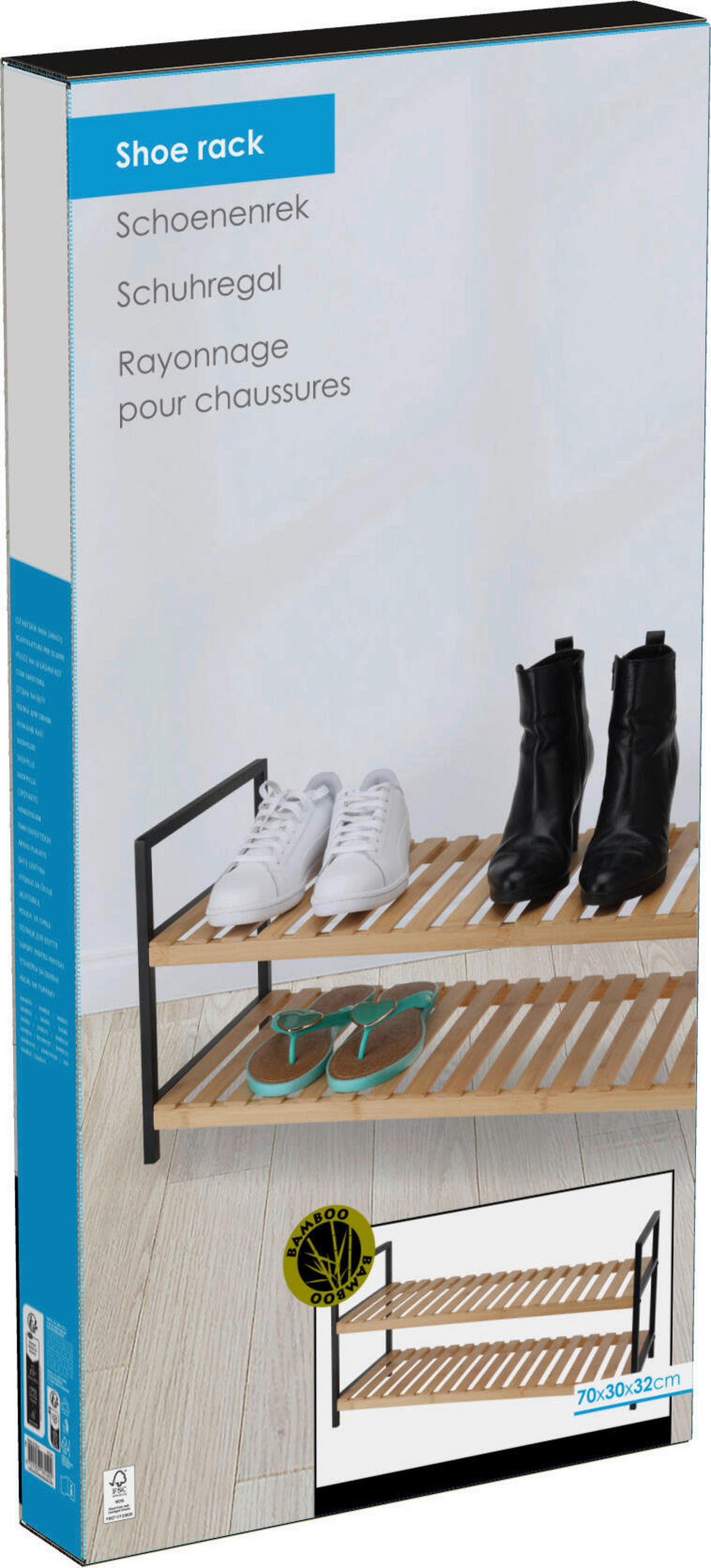 Schuhregal schwarz Bambus B/H/L: ca. 69,5x33x5,8 cm Schuhregal_2lagig - schwarz (5,80/69,50/33,00cm)