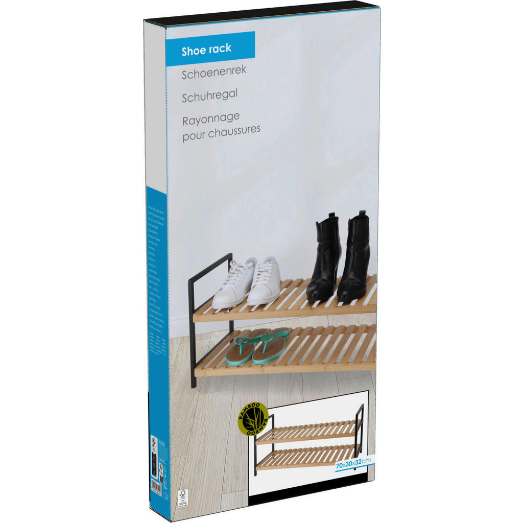 Thumbnail - Schuhregal schwarz Bambus B/H/L: ca. 69,5x33x5,8 cm