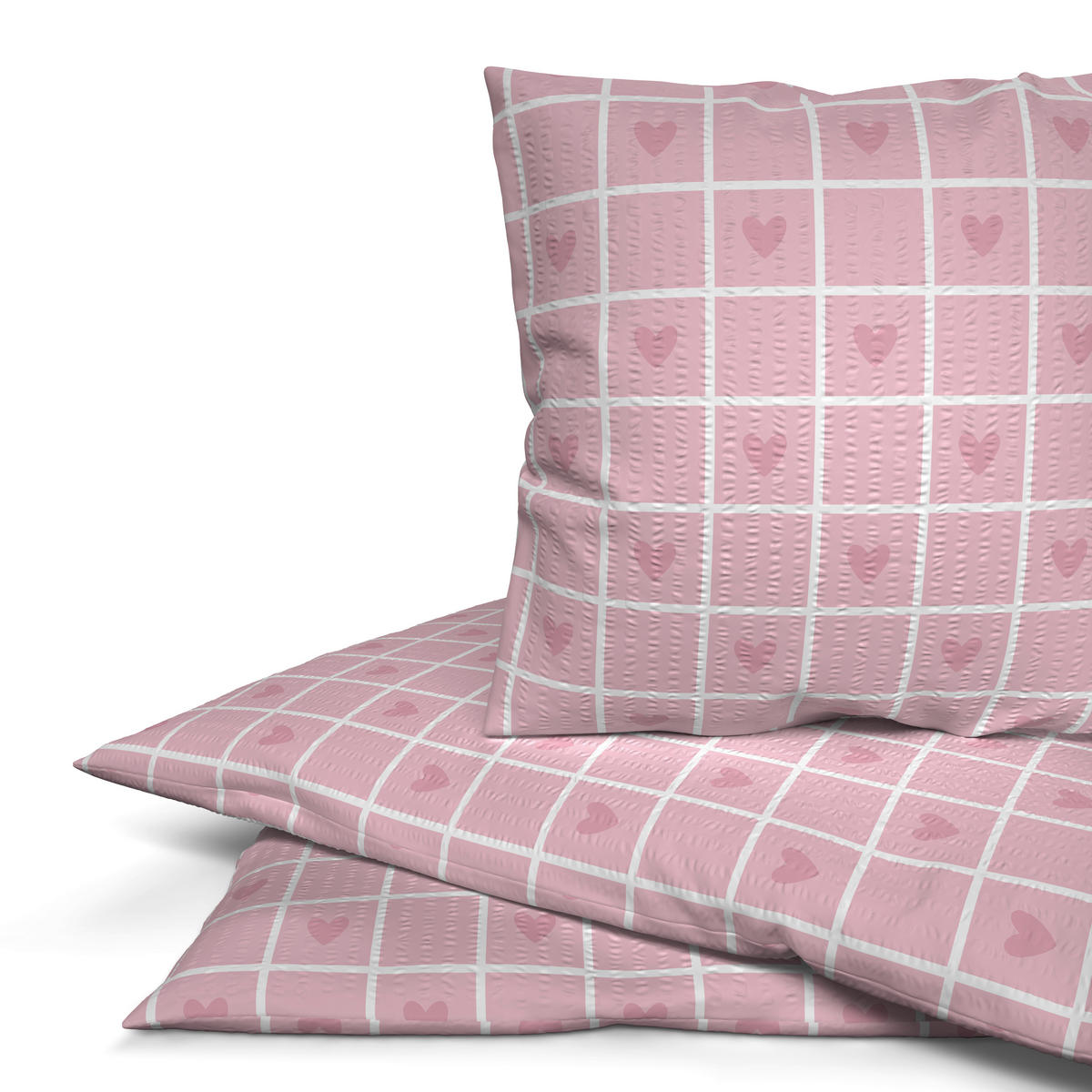 Seersucker Bettwäsche Bettwäsche_Micro-Seersucker Herz - rosa (135,00/200,00cm)