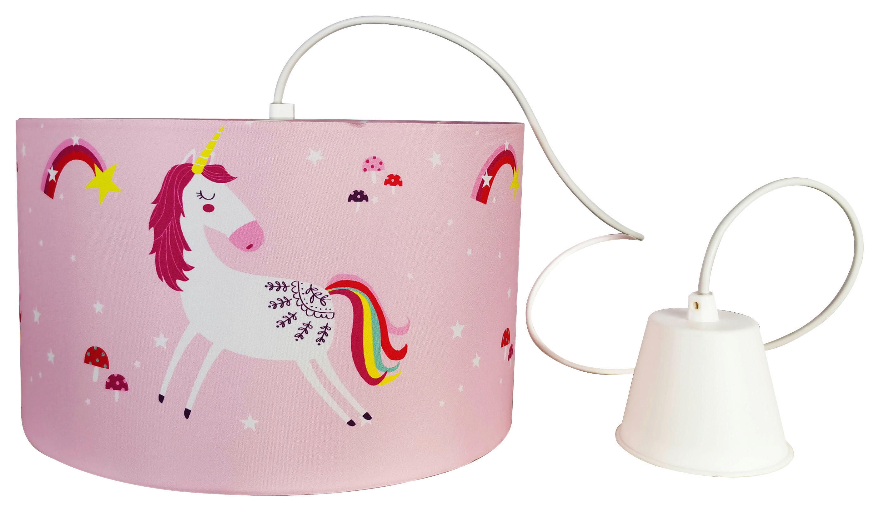 POCOline Pendelleuchte weiß rosa Kunststoff Stoff H/D: ca. 120x30 cm E27 1 Brennstellen Pendelleuchte_Einhorn - weiß/rosa (30,00/120,00cm) - POCOline