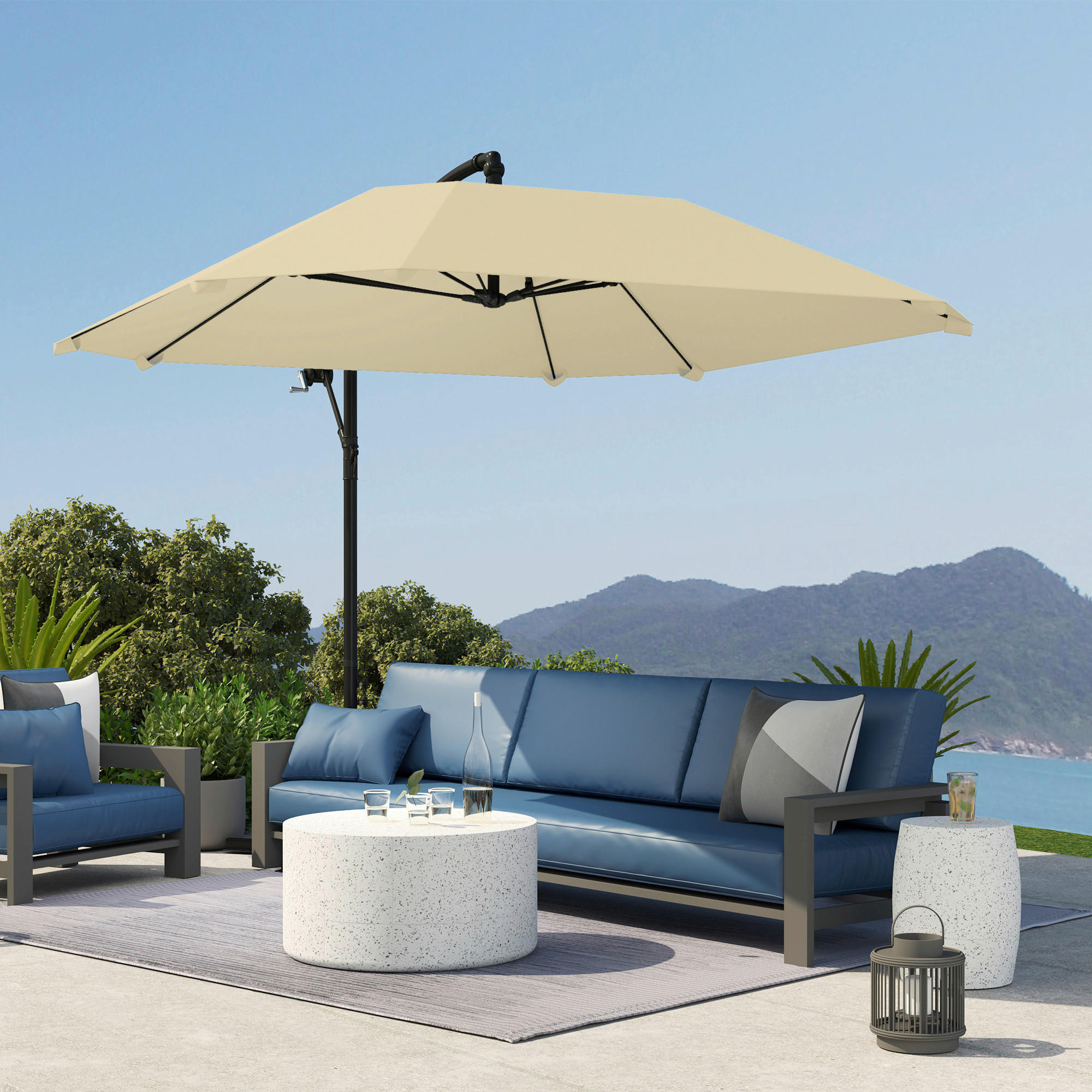 Outsunny Ampelschirm beige Polyester B/H/L: ca. 260x245x304 cm Ampelschirm - beige (304,00/260,00/245,00cm) - Outsunny