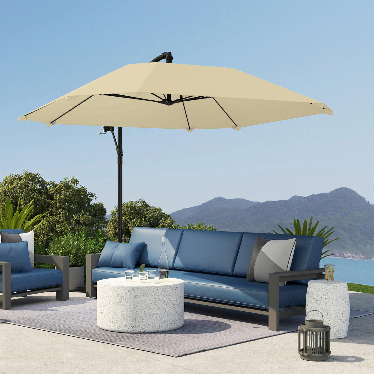 Outsunny Ampelschirm beige Polyester B/H/L: ca. 260x245x304 cm Ampelschirm - beige (304,00/260,00/245,00cm) - Outsunny