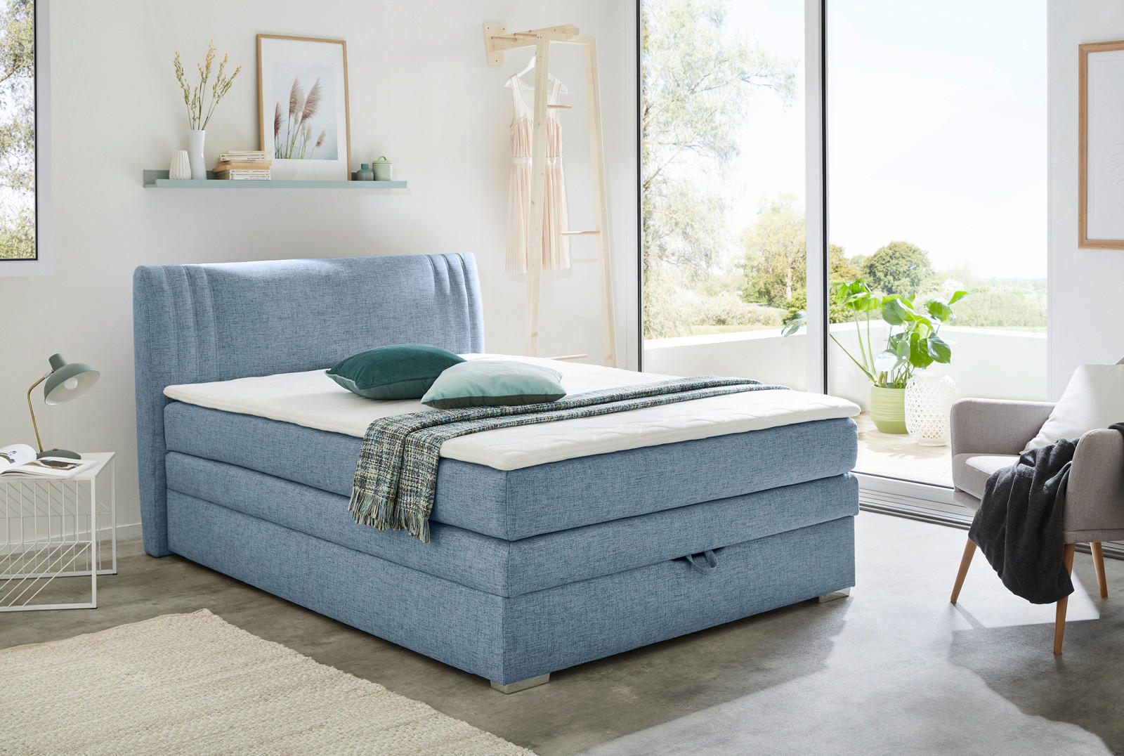 Thumbnail - Boxspringbett  blau Liegefläche B/L: ca. 140x200 cm
