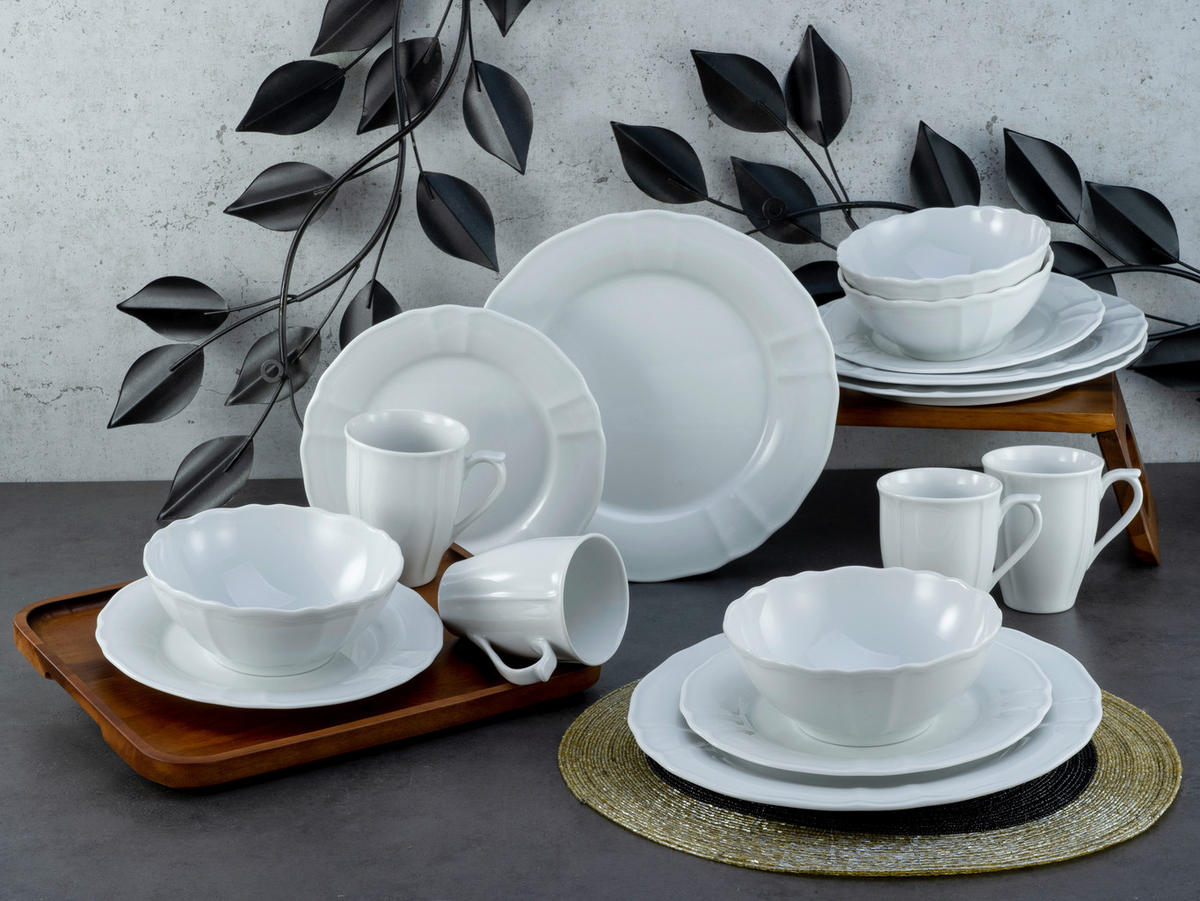 CreaTable Kombiservice Flora weiß Porzellan 16 tlg. Flora - weiß - CreaTable