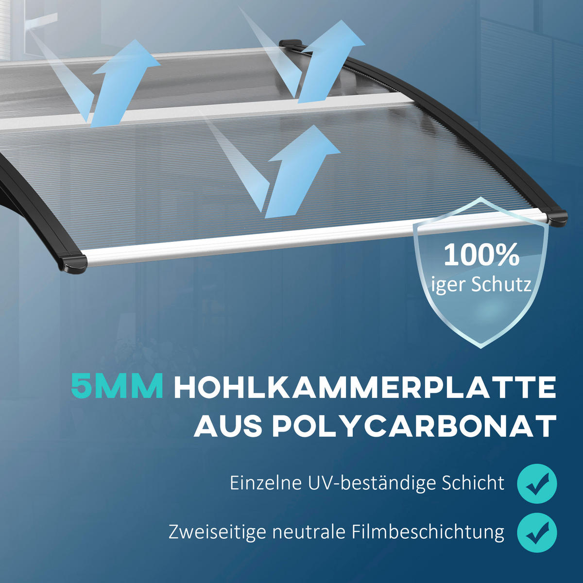 Outsunny Pultvordach transparent B/H/L: ca. 96,5x27x103 cm Pultvordach - schwarz/transparent (103,00/96,50/27,00cm) - Outsunny