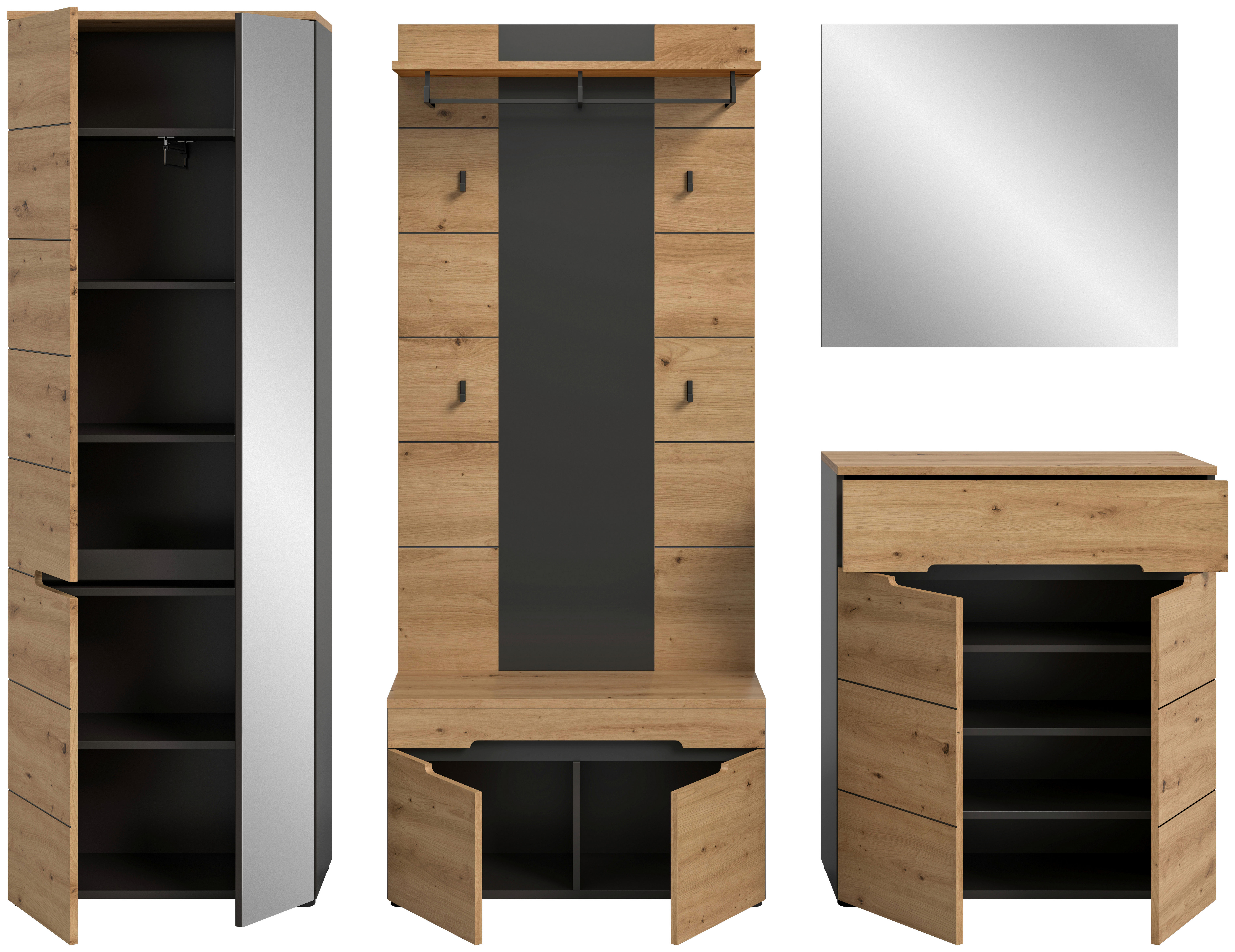 Garderobe Canu basaltgrau Nachbildung Artisan Nachbildung B/H/T: ca. 255x190x37 cm Canu - basaltgrau (255,00/190,00/37,00cm) - xonox.home