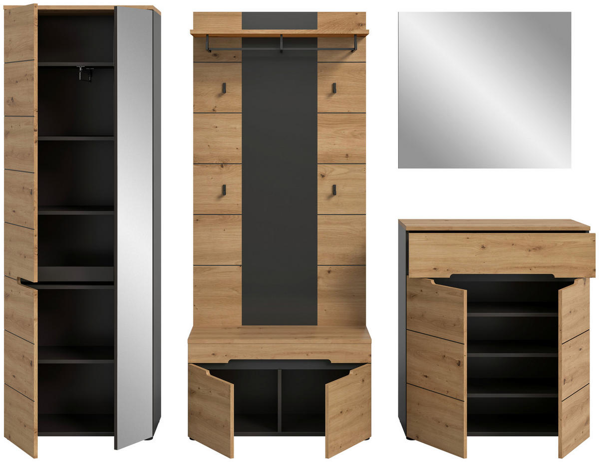 Garderobe Canu basaltgrau Nachbildung Artisan Nachbildung B/H/T: ca. 255x190x37 cm Canu - basaltgrau (255,00/190,00/37,00cm) - xonox.home
