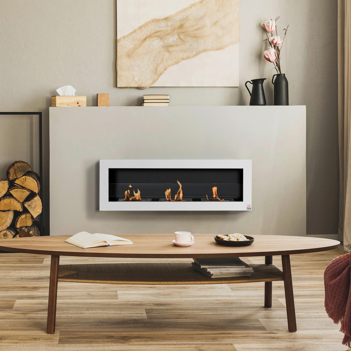 HOMCOM Ethanol-Kamin weiß Glas B/H/L: ca. 15x120x40 cm Ethanol-Kamin - weiß (40,00/15,00/120,00cm) - HOMCOM