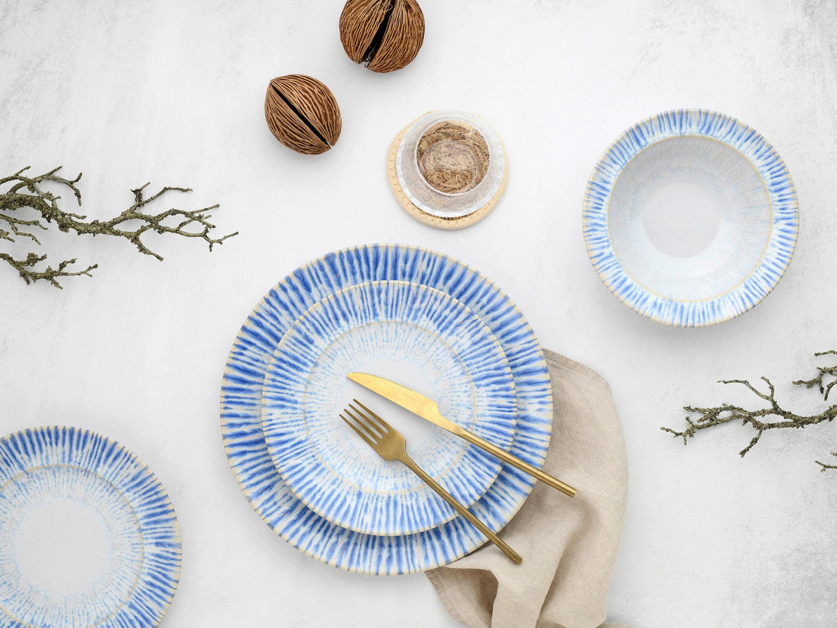 CreaTable Teller-Set Rondo Summertime weiß Steinzeug Rondo Summertime - blau/weiß - CreaTable