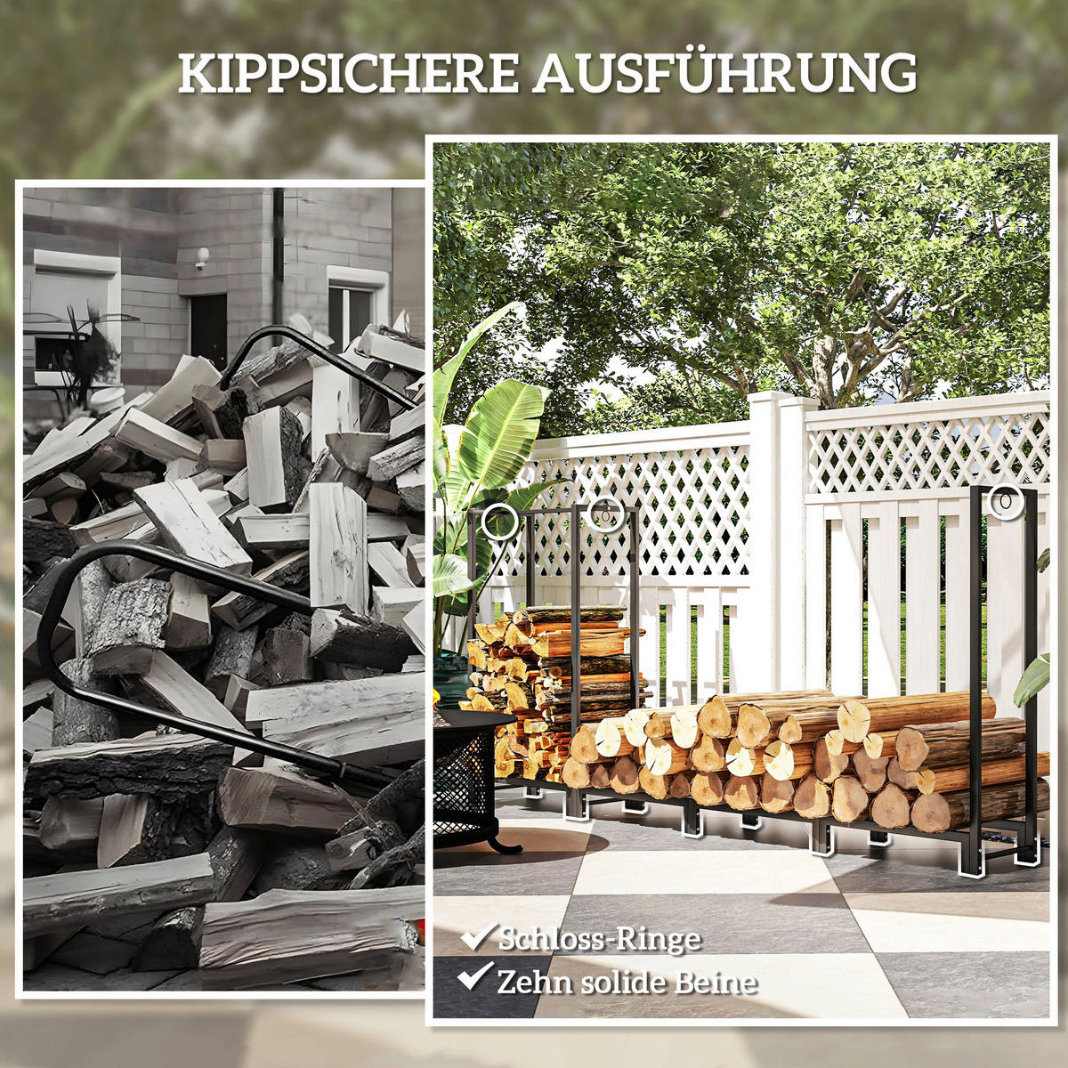 Outsunny Kaminholzregal schwarz B/H/L: ca. 32x115x240 cm Kaminholzregal - schwarz (240,00/32,00/115,00cm) - Outsunny