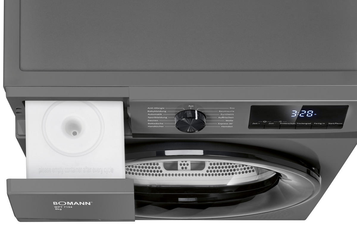 Bomann Wärmepumpentrockner WPT 7154 titanfarbig B/H/T: ca. 59,5x84,5x58 cm ca. 8 kg Wärmepumpentrockner WPT 7154 (T) - titanfarbig (59,50/84,50/58,00cm) - Bomann