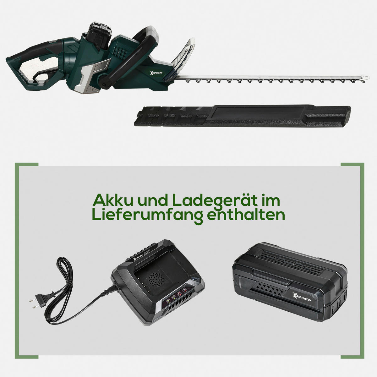 DURHAND Elektro Heckenschere ca. 220 V Elektro Heckenschere 845-742V90GN - schwarz/grün (110,00/20,00/20,00cm) - DURHAND