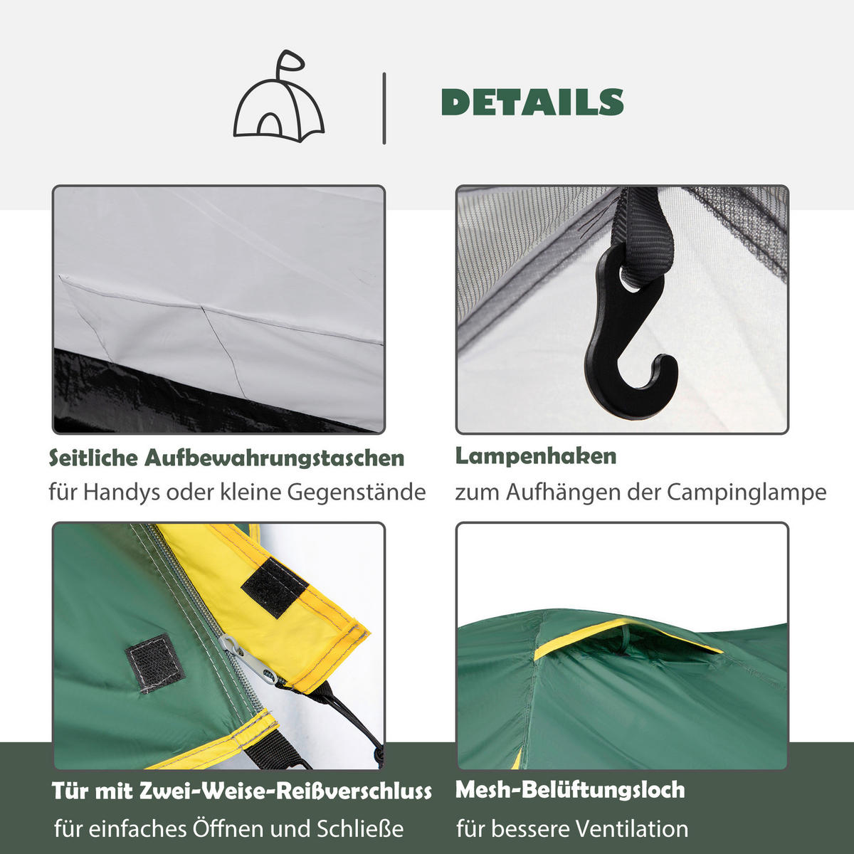 Outsunny Zelt grün Edelstahl B/H/L: ca. 183x325x130 cm Kuppelzelt - gelb/grün (130,00/183,00/325,00cm) - Outsunny