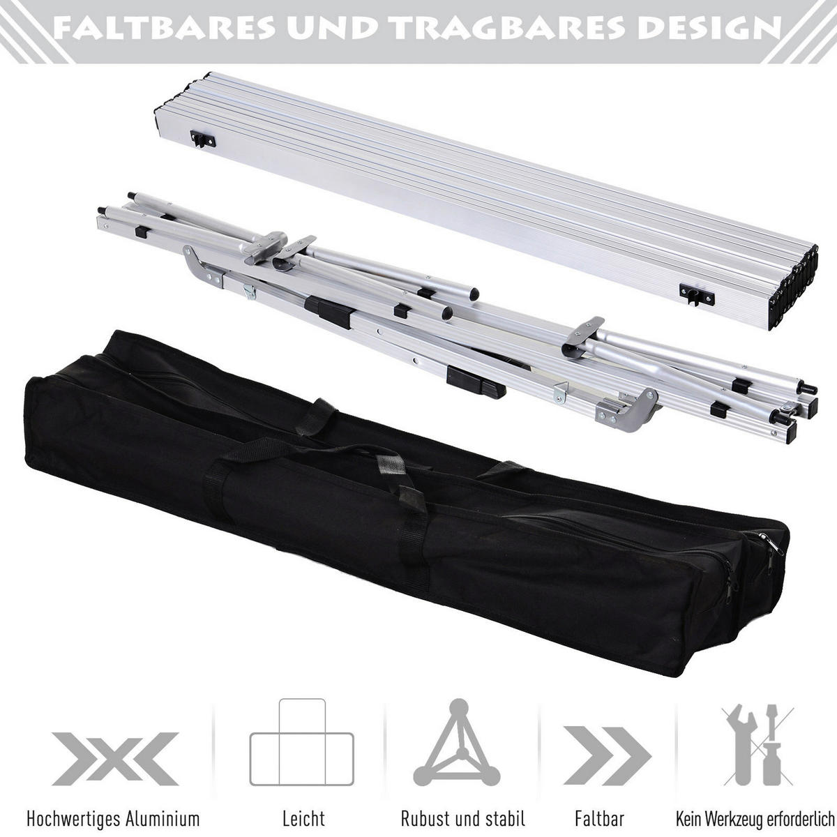 Outsunny Picknicktisch silber Aluminium B/H/L: ca. 70x73x120 cm Picknicktisch - silber (120,00/70,00/73,00cm) - Outsunny