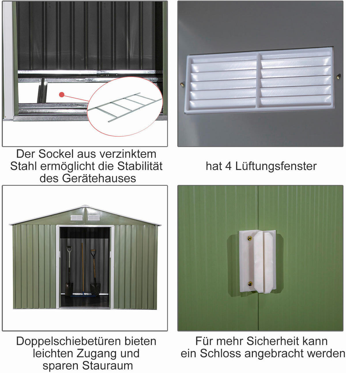 Outsunny Gartenschuppen grau Metall B/H/L: ca. 191x192x277 cm Gartenschuppen - grau (277,00/191,00/192,00cm) - Outsunny