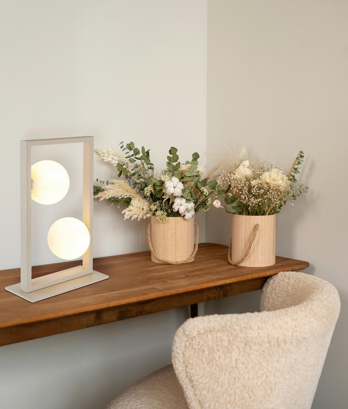 GLOBO Tischleuchte sand mattschwarz creme Glas Metall B/H/L: ca. 12x40x28 cm G9 2 Brennstellen NANDA - sand/creme (28,00/12,00/40,00cm) - GLOBO