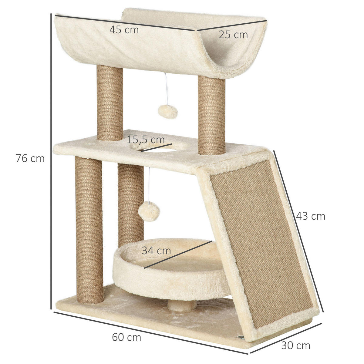 PawHut Kratzbaum braun Edelstahl B/H/L: ca. 30x60x76 cm Kratzbaum - braun (76,00/30,00/60,00cm) - PawHut