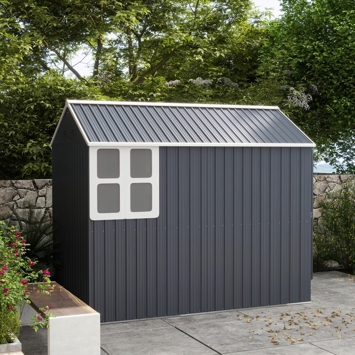 Outsunny Gartenhaus dunkelgrau Polypropylen B/H/L: ca. 172x259x222 cm Gartenschuppen - dunkelgrau (222,00/172,00/259,00cm) - Outsunny