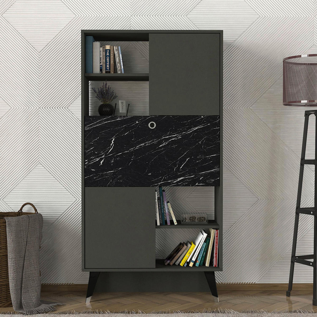 Regal Radica anthrazit Marmoroptik B/H/T: ca. 90x174x35 cm Radica - Marmoroptik/anthrazit (90,00/174,00/35,00cm) - moebel17
