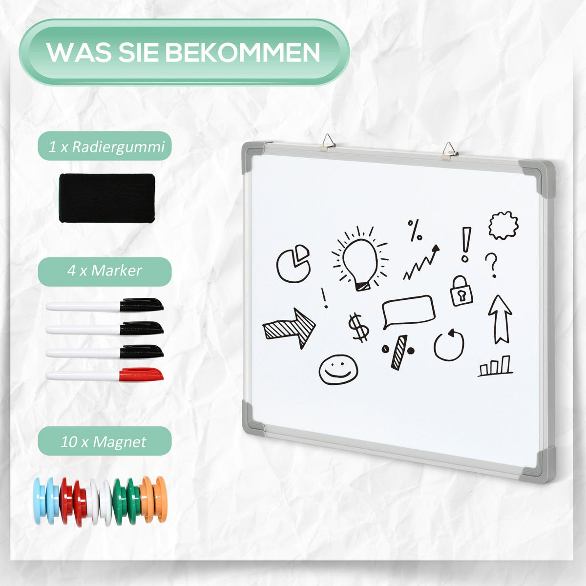 HOMCOM Wandboard Whiteboard - weiß (45,00/1,80/60,00cm) - HOMCOM