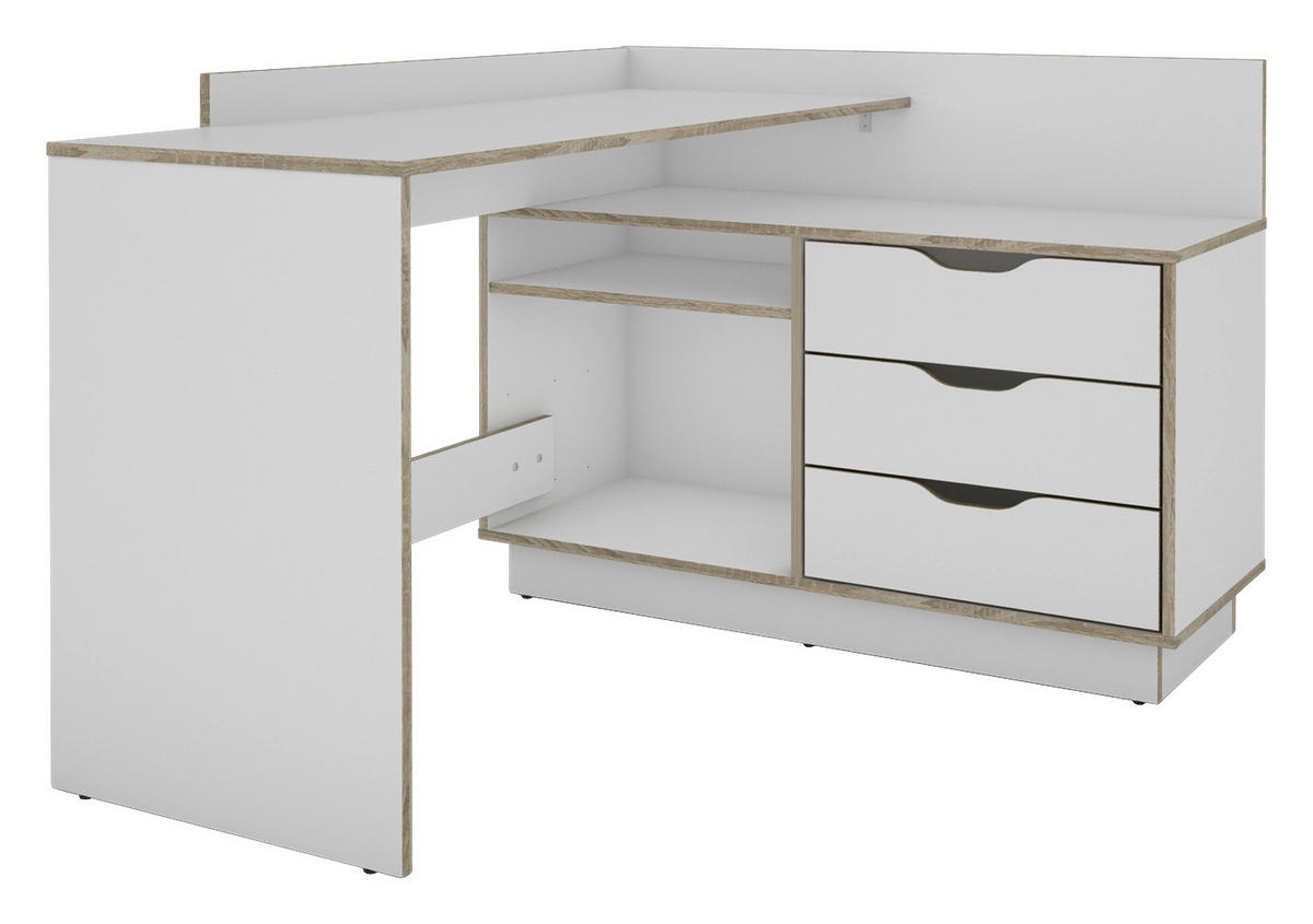 Schreibtisch BELFAST weiß Eiche Sonoma Nachbildung B/H/T: ca. 129x83,5x105 cm BELFAST - Eiche/weiß (129,00/83,50/105,00cm) - byLIVING