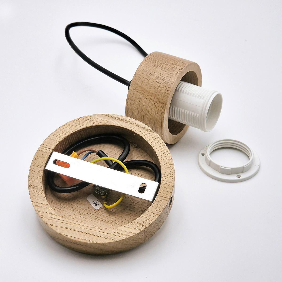 Lamkur Hängeleuchte Eiche weiß Glas Holz B/H/L: ca. 30x102x30 cm 1.0 Brennstellen HARMONY - Eiche/weiß (30,00/30,00/102,00cm) - Lamkur