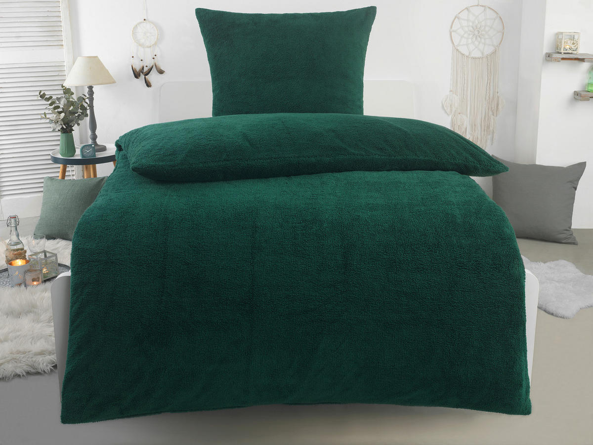 Microfaser Bettwäsche Teddy-Fleece Bettwäsche_Microfaser-Teddy-Flausch - dunkelgrün (135,00/200,00cm)