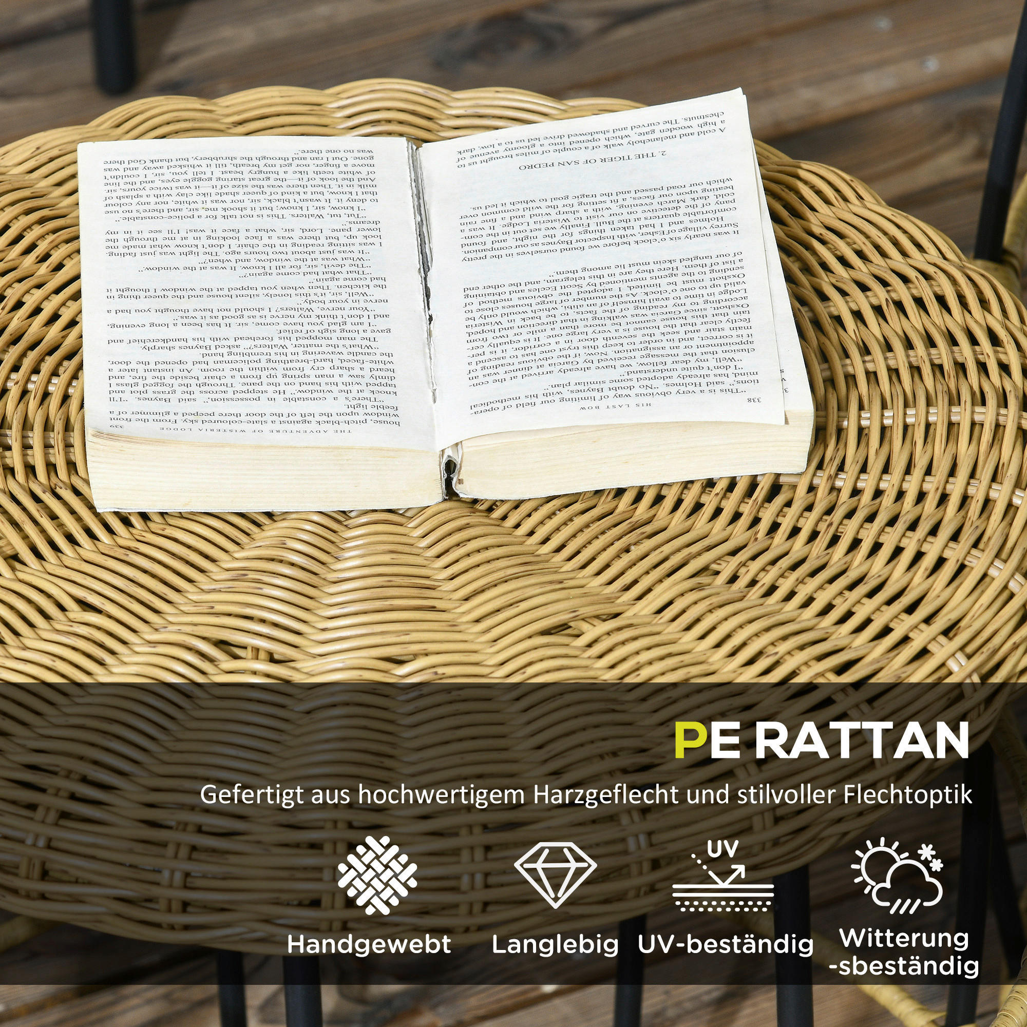 Outsunny Beistelltisch khaki Polypropylen B/H/L: ca. 58x58x53 cm Rattan_Beistelltisch-Set - khaki (53,00/58,00/58,00cm) - Outsunny