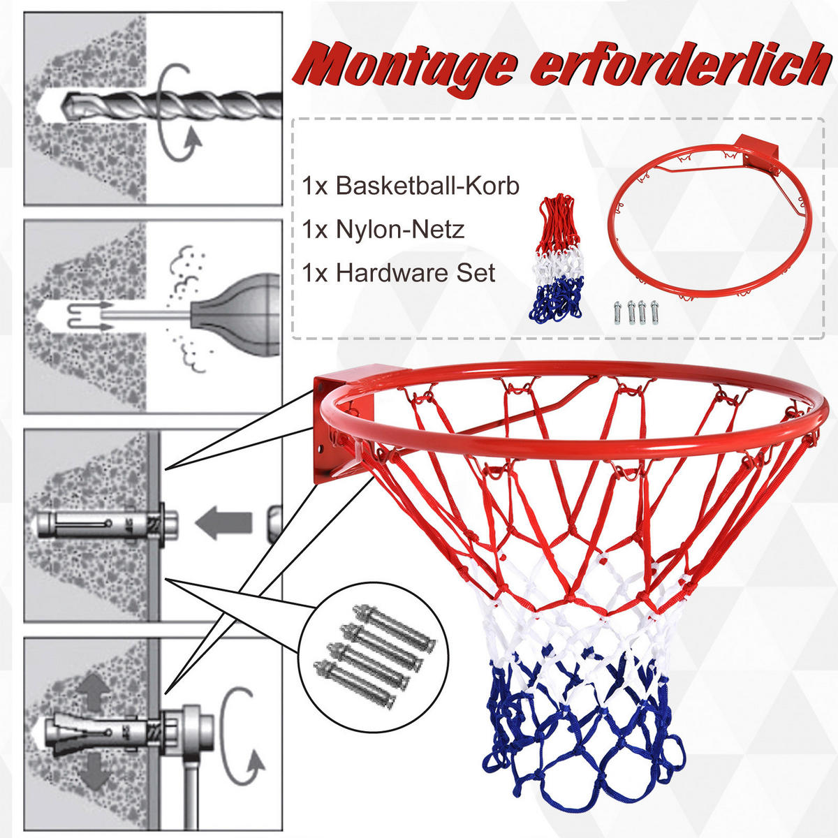 HOMCOM Basketballkorb rot H/D: ca. 46x46 cm Basketballkorb - blau/weiß (46,00/46,00cm) - HOMCOM