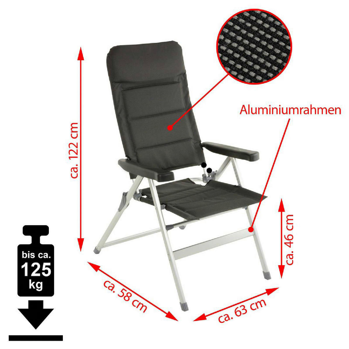 VCM Campingstuhl-Set schwarz Polyester-Mischgewebe B/T/L: ca. 63x58x122 cm Campingstuhlset - schwarz/grau (63,00/122,00cm) - VCM