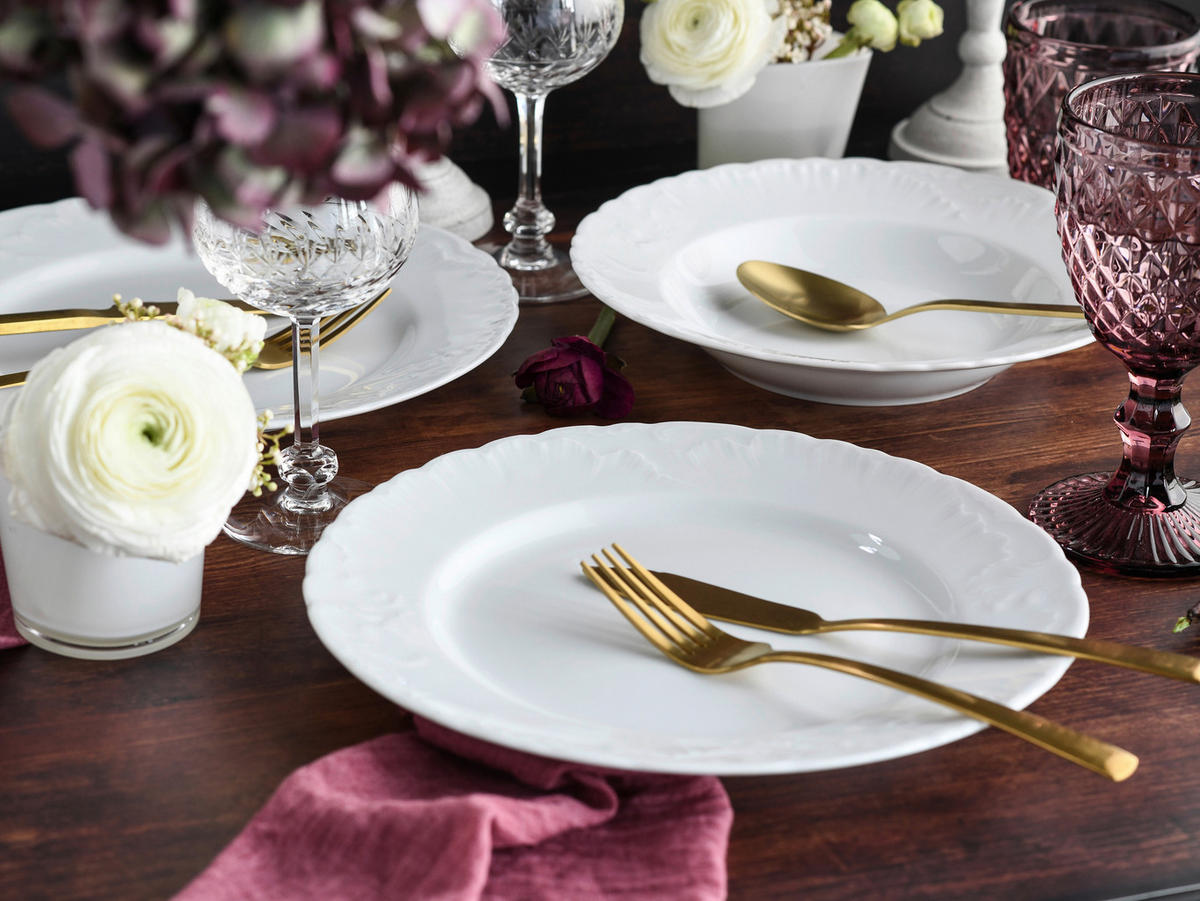 CreaTable Tafelservice Rokoko weiß Porzellan 12 tlg. Rokoko - weiß - CreaTable