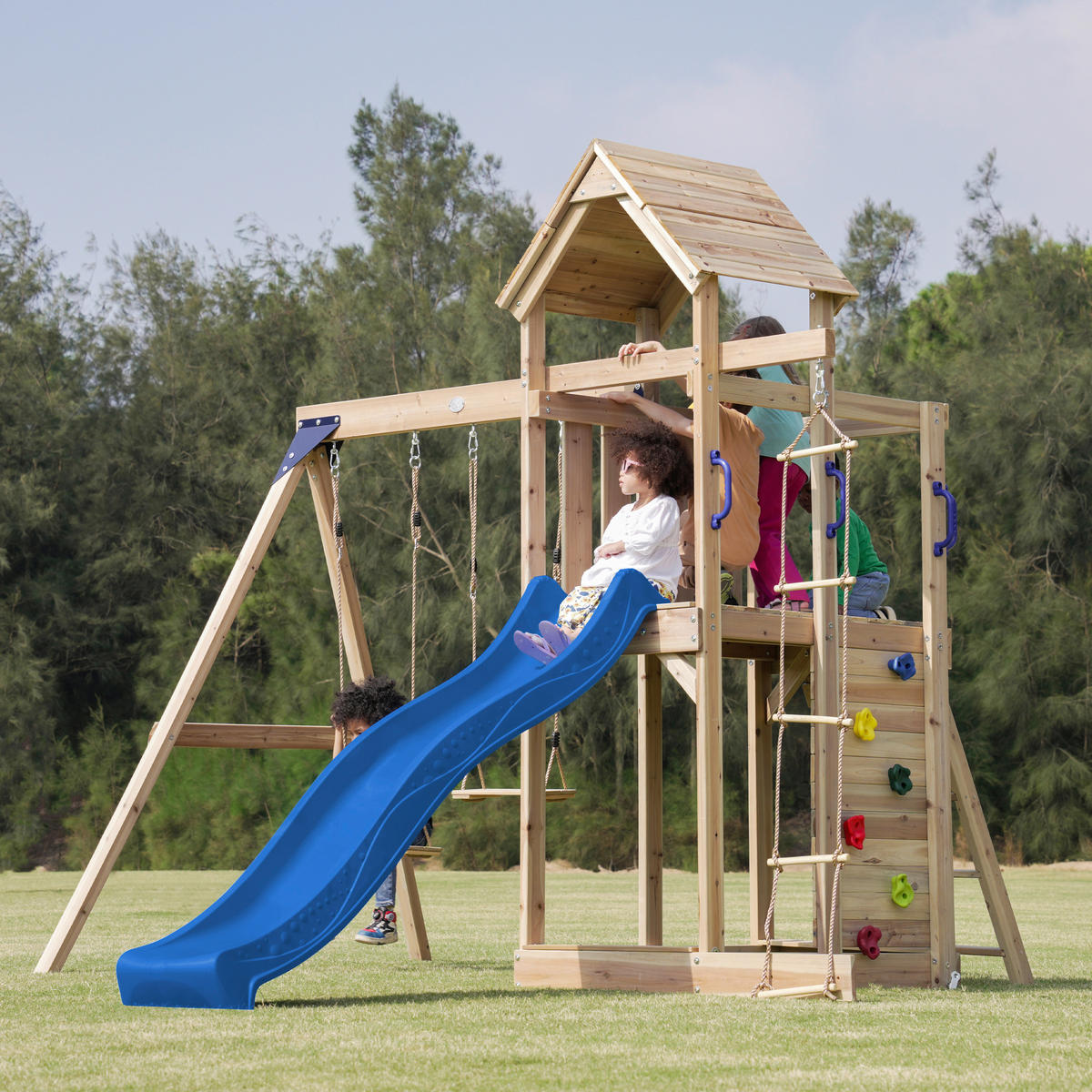 AXI Spielturm Moos blau B/H/L: ca. 342x267x375 cm Moos - braun/blau (375,00/342,00/267,00cm) - AXI