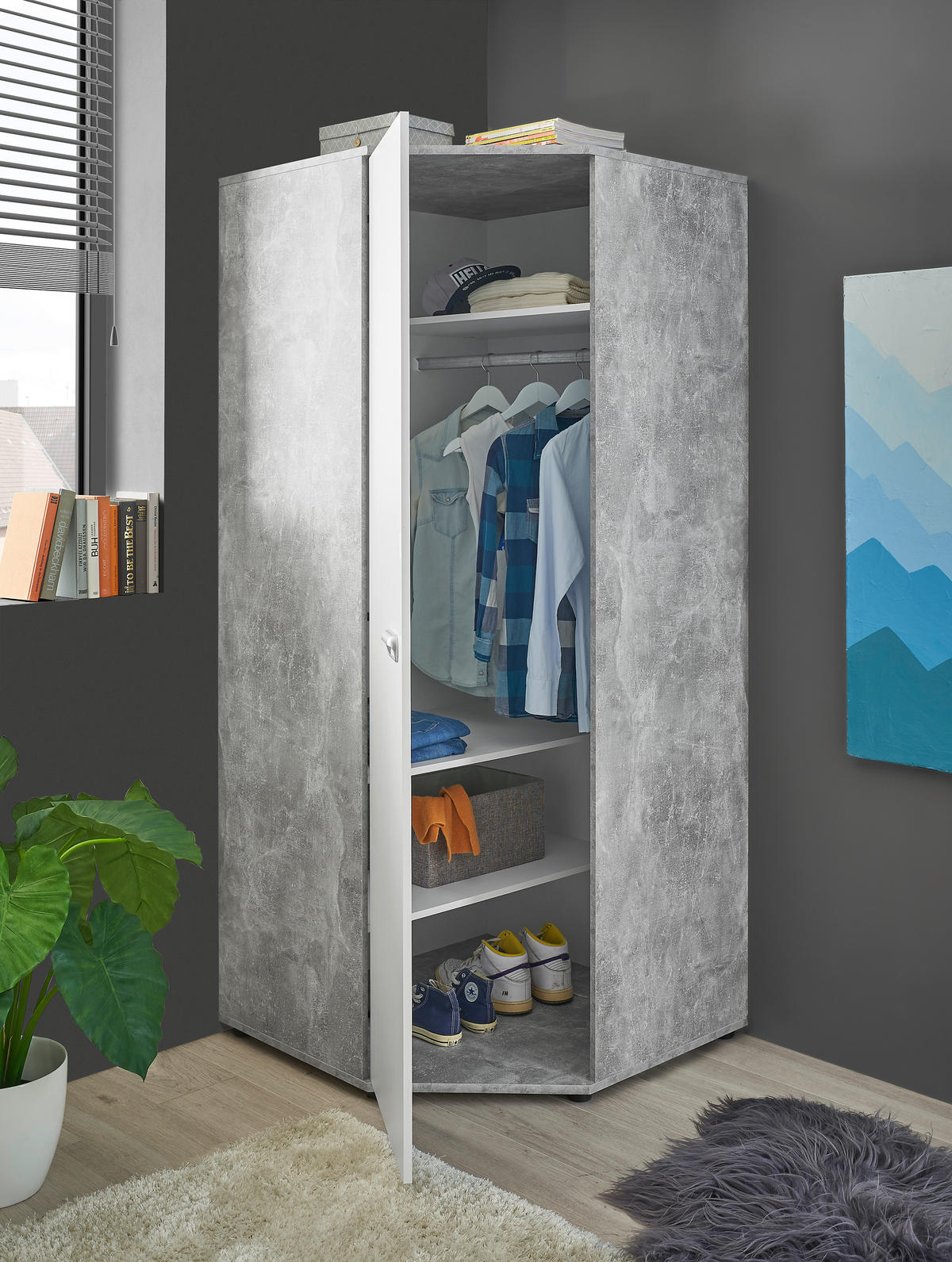 Eckschrank Matino Beton B/H/T: ca. 84x191x84 cm Matino - Beton/weiß (84,00/191,00/84,00cm)