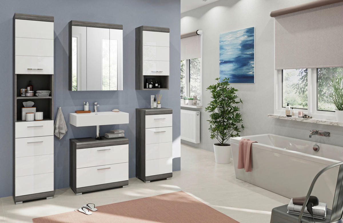 Badezimmer-Set Scout Rauchsilber Nachbildung weiß Hochglanz B/H/T: ca. 112x191x34 cm Scout - weiß (112,00/191,00/34,00cm) - xonox.home