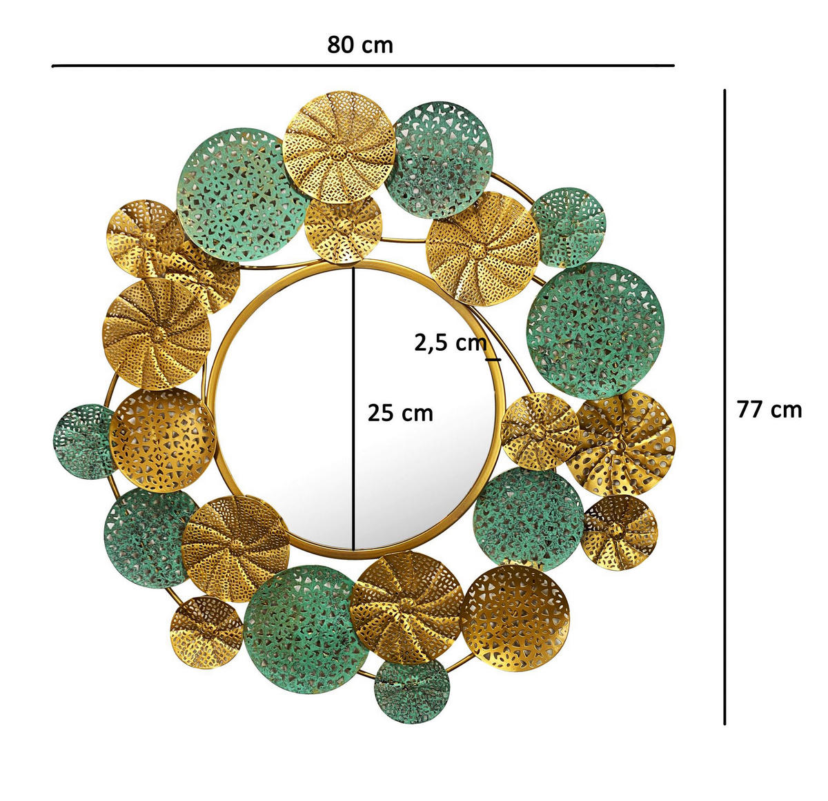 Wandspiegel gold grün Metall B/H/T: ca. 80x77x2,5 cm Wandspiegel - gold/grün (80,00/77,00/2,50cm) - Wohnling