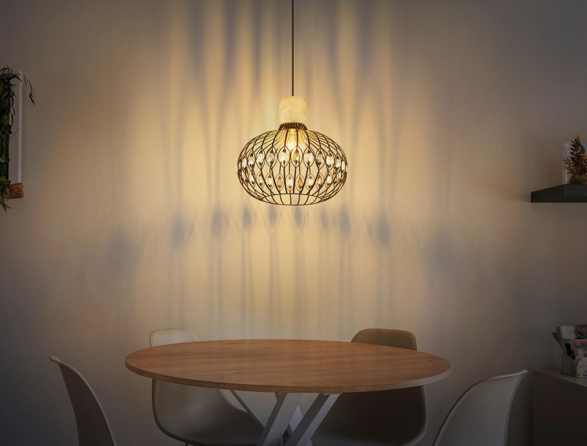 GLOBO Hängeleuchte mattschwarz grau Rauch Glas Metall H/D: ca. 150x38 cm E27 1 Brennstellen DORTHY - mattschwarz/Rauch (38,00/150,00cm) - GLOBO