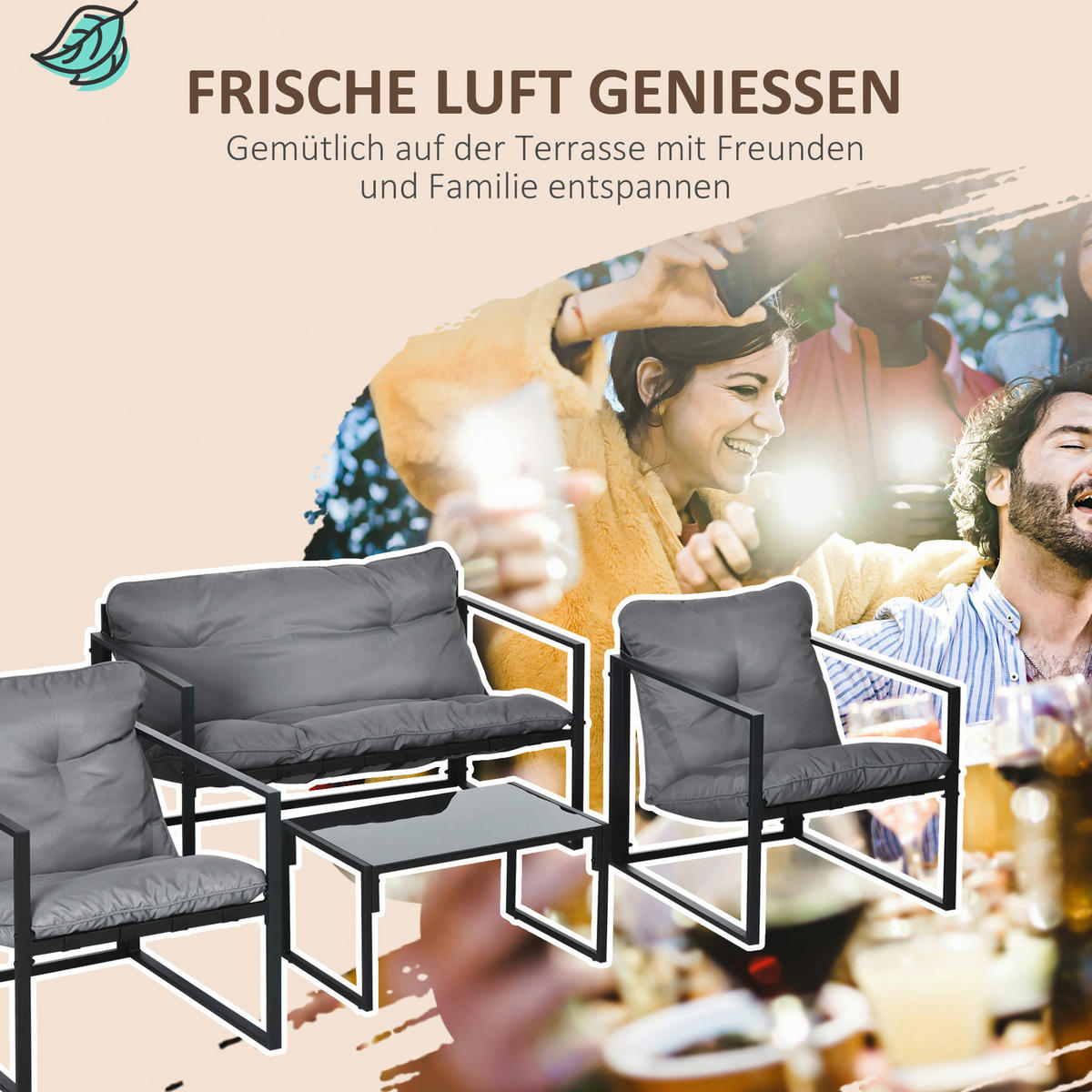 Outsunny Gartensitzgruppe schwarz Polyester B/H/L: ca. 70x67x114 cm Gartensitzgruppe - schwarz/grau (114,00/70,00/67,00cm) - Outsunny