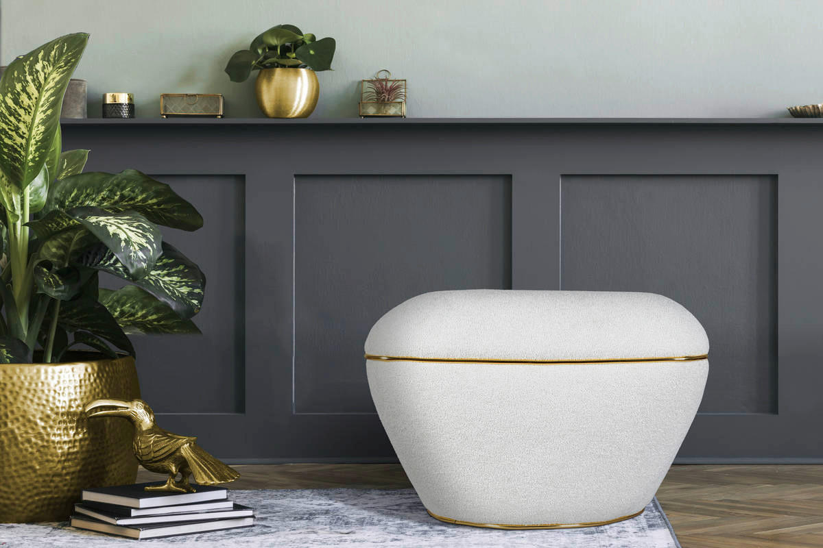 Thumbnail - 360 Living Hocker Contessa 110 weiß gold B/H/T: ca. 60x42,5x60 cm