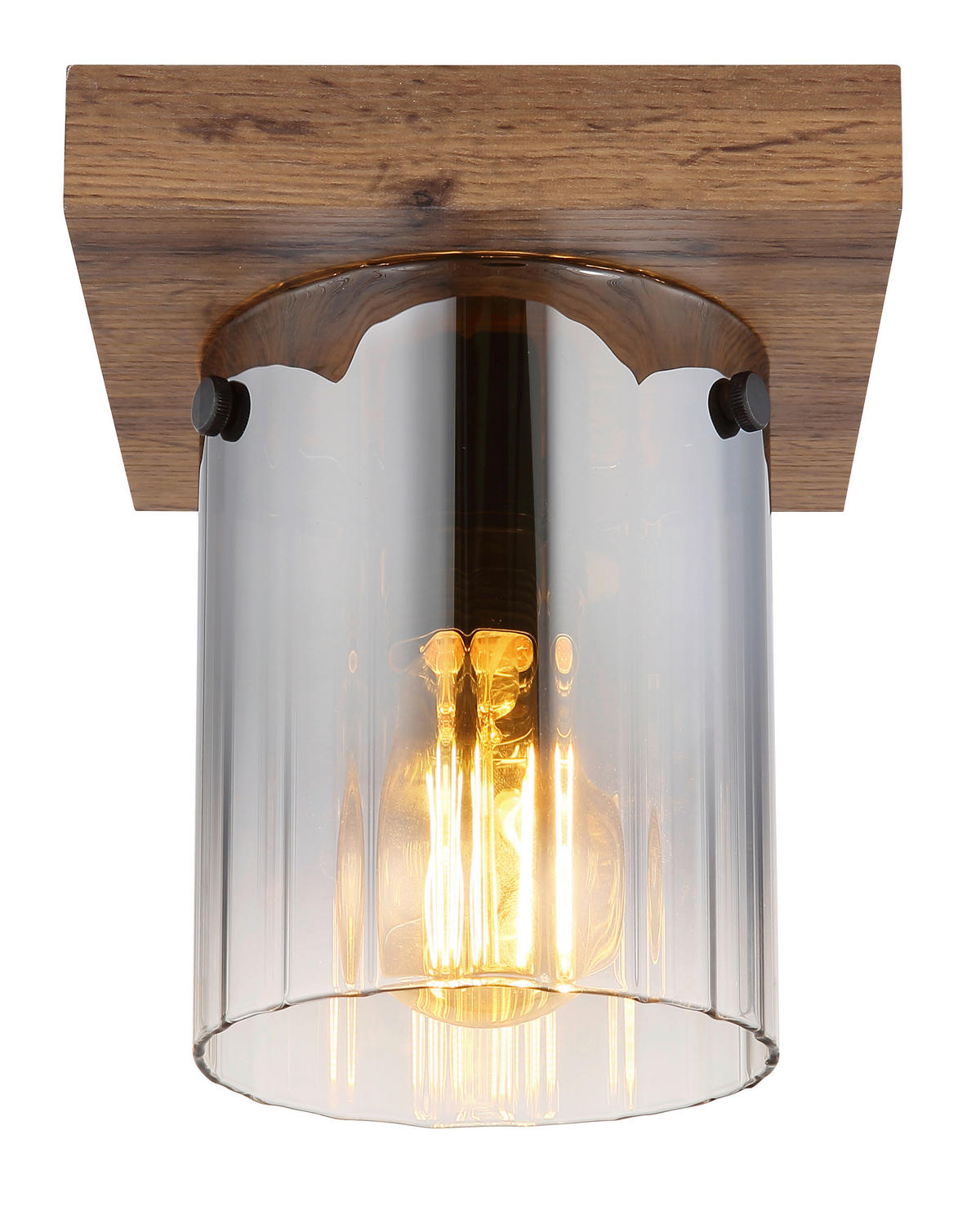 GLOBO Deckenleuchte dunkelbraun Rauch MDF Glas B/H/T: ca. 16x18x16 cm 1 Brennstellen UNDERWOOD - dunkelbraun/Rauch (16,00/18,00/16,00cm) - GLOBO