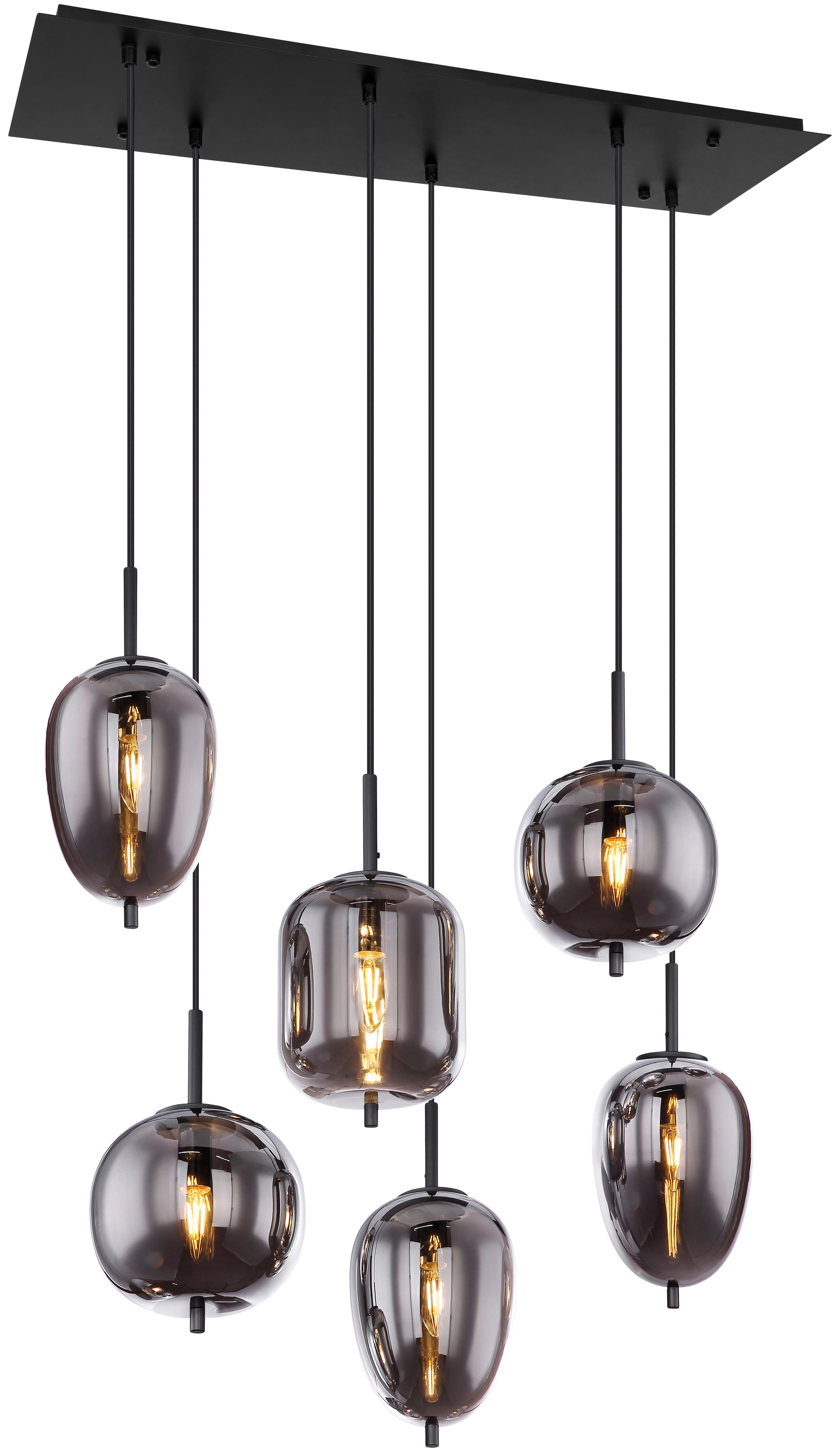GLOBO Pendelleuchte Blacky 15345-6 schwarz Rauch Metall Rauchglas B/H/L: ca. 34x120x80 cm E14 6 Brennstellen Blacky - schwarz/Rauch (80,00/34,00/120,00cm) - GLOBO