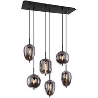 GLOBO Pendelleuchte Blacky 15345-6 schwarz Rauch Metall Rauchglas B/H/L: ca. 34x120x80 cm E14 6 Brennstellen Blacky - schwarz/Rauch (80,00/34,00/120,00cm) - GLOBO