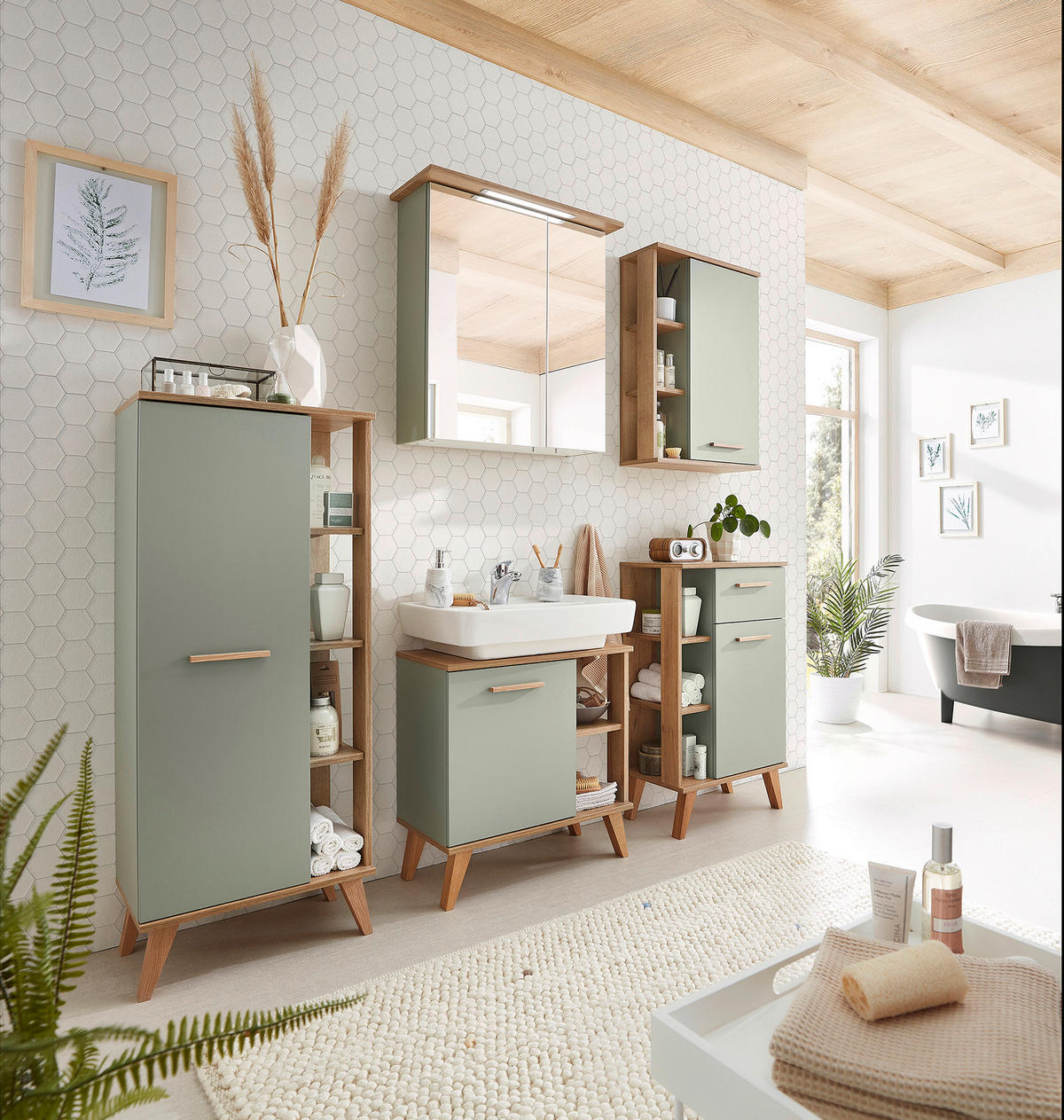 Badezimmer-Set Quickset 963 salbei Nachbildung Eiche Riviera Nachbildung B/H/T: ca. 161,5x200x33 cm Quickset 963 - Eiche/salbei (161,50/200,00/33,00cm) - Pelipal