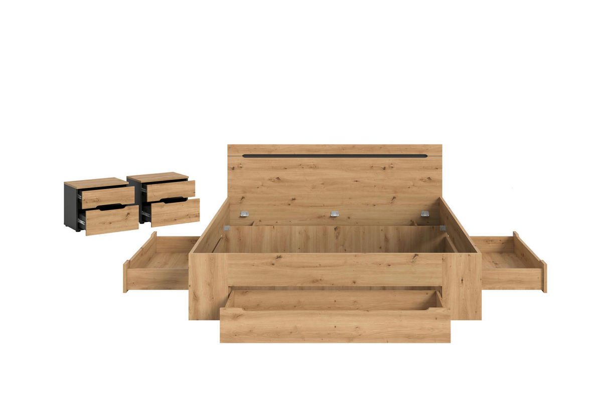 Schlafzimmer CANU, Set basaltgrau Artisan Nachbildung B/H/T: ca. 284x87x205 cm CANU, Set - basaltgrau (284,00/87,00/205,00cm) - xonox.home