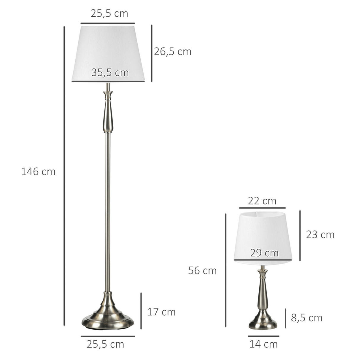HOMCOM Stehleuchten-Set B31-448V90CW cremeweiß cremeweiß Eisen B/H/T: ca. 35,5x146x35,5 cm Stehleuchten-Set B31-448V90CW - cremeweiß (35,50/146,00/35,50cm) - HOMCOM