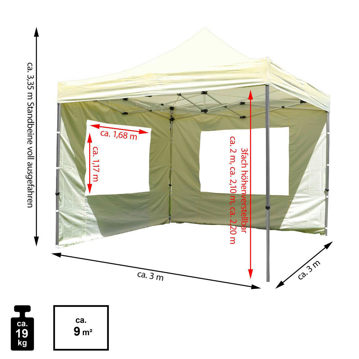 VCM Pavillon PROFI weiß Metall B/H/L: ca. 300x220x300 cm PROFI - weiß (300,00/300,00/220,00cm) - VCM