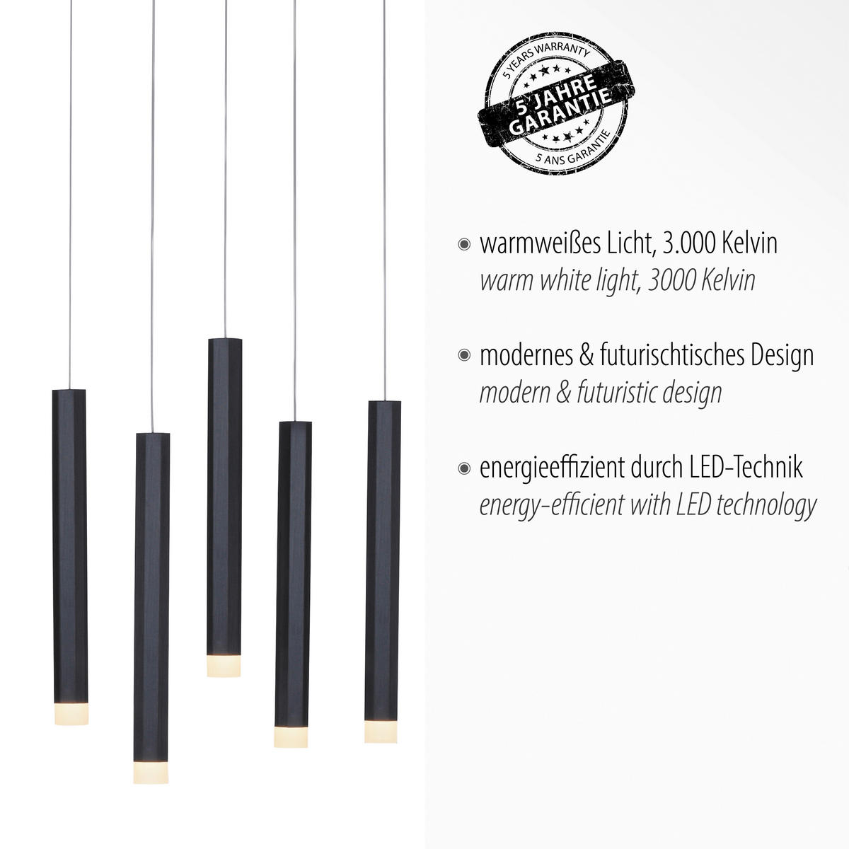 Just Light LED-Pendelleuchte BRUNO 15206-18 schwarz Aluminium Eisen B/H/T: ca. 89x120x30 cm 10.0 Brennstellen BRUNO - schwarz (89,00/120,00/30,00cm) - Just Light